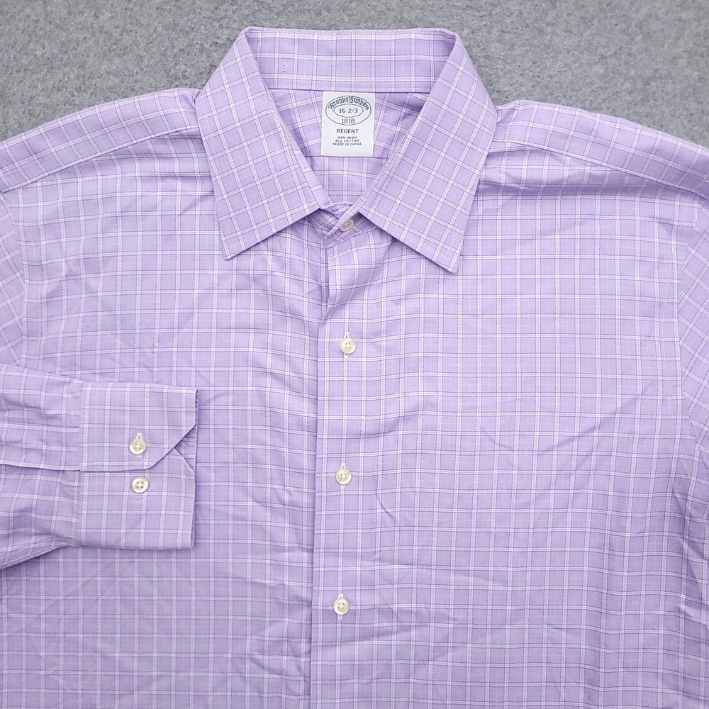 Brooks Brothers Dress Shirt Mens 16 32/33 Regent Fit Purple Check Long Sleeve
